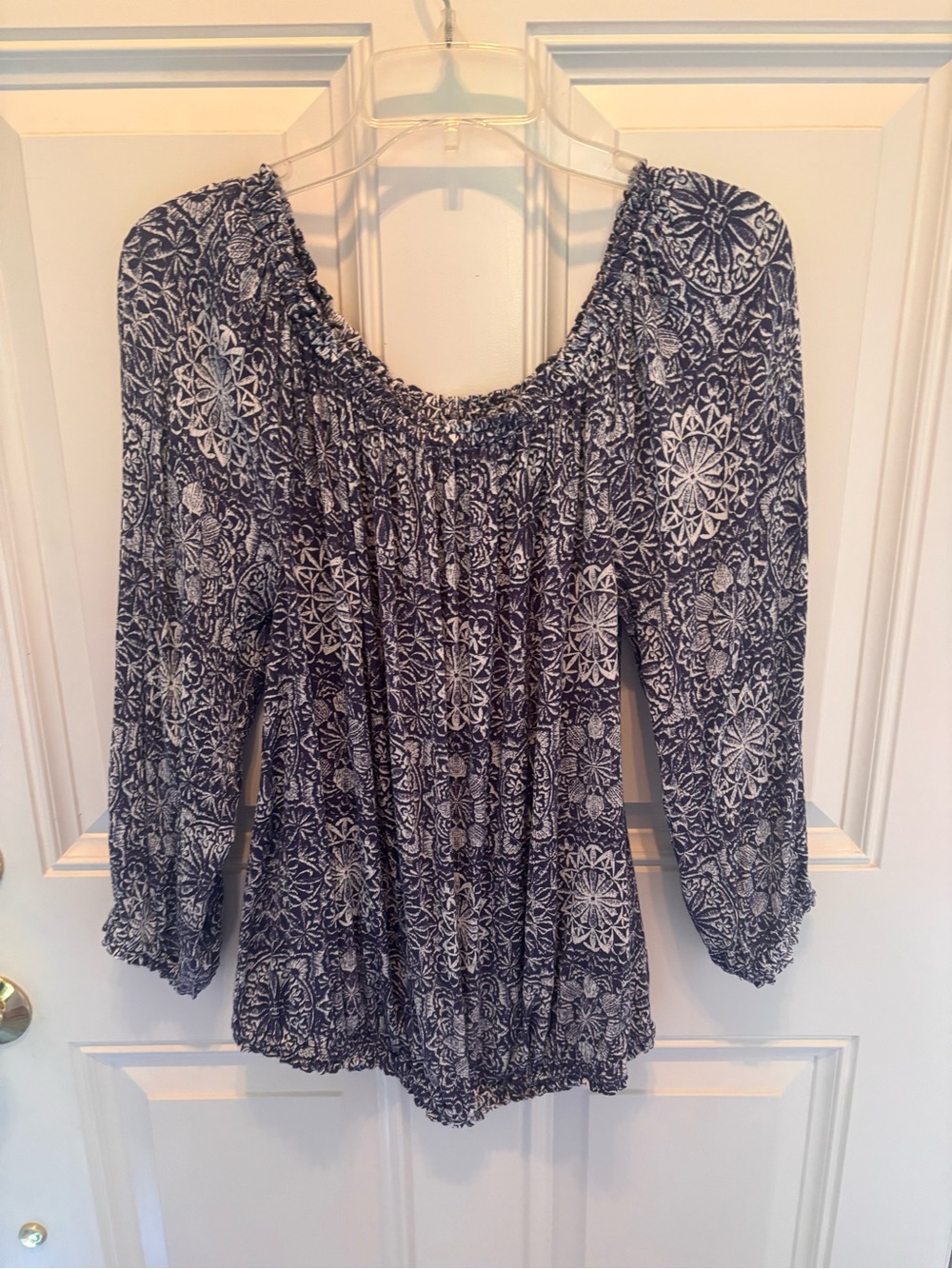Tommy Hilfiger Navy & White Boho Peasant Blouse size L